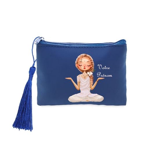 Porte monnaie et cles bleu yoga girl zen personnalise