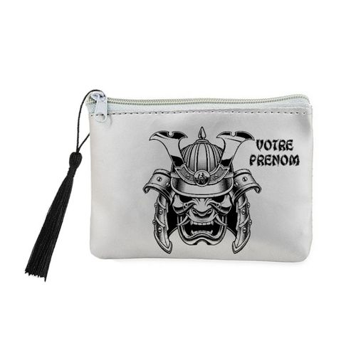 Porte monnaie et cles gris casque samourai noir personnalisable