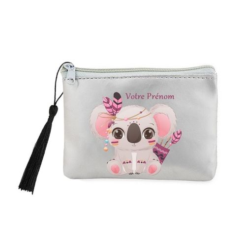 Porte monnaie et cles gris koala boho personnalisable