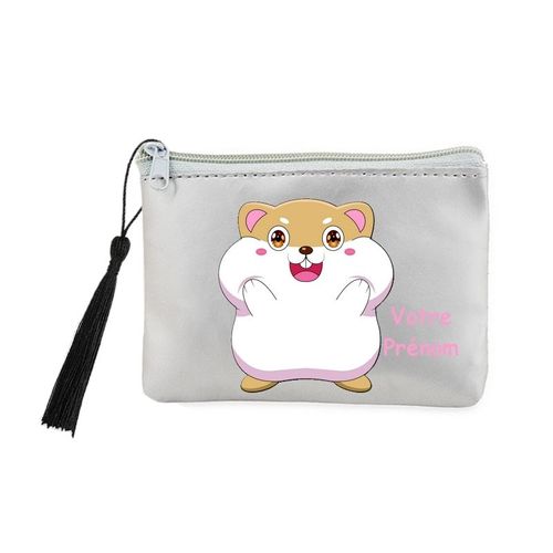 Porte monnaie et cles gris hamster kawaii personnalisable