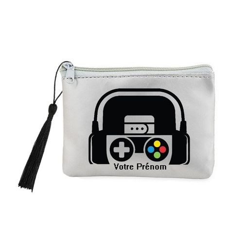 Porte monnaie et cles gris gamer geek personnalise