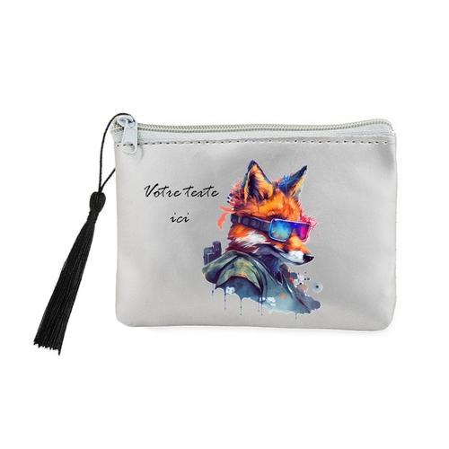 Porte monnaie et cles gris renard fox ranger futur personnalisable