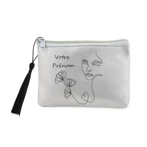 Porte monnaie et cles gris line art 2 personnalisee