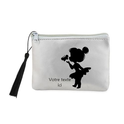 Porte monnaie et cles gris fee papillon personnalisable