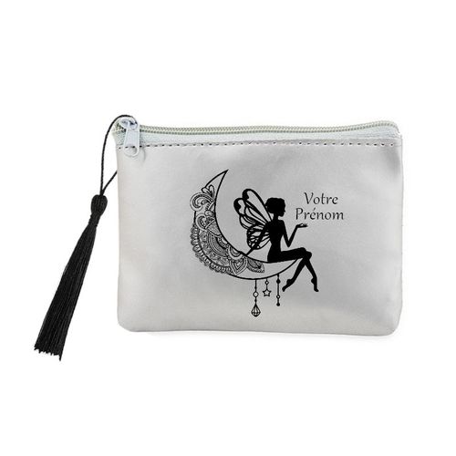 Porte monnaie et cles gris fee astro lune personnalisable