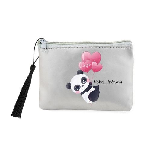 Porte monnaie et cles gris panda ballon personnalisable