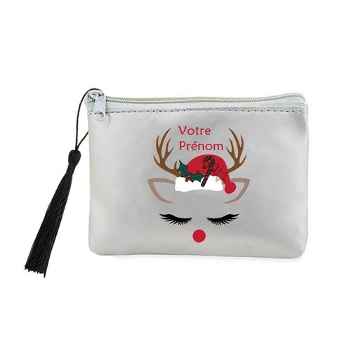 Porte monnaie et cles gris noel vibes renne personnalisable