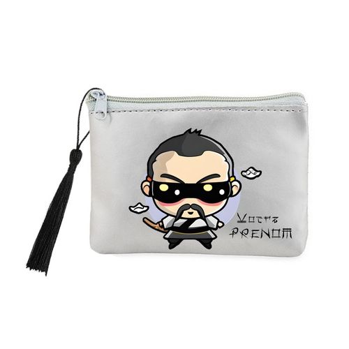 Porte monnaie et cles gris ninja samourai kawaii personnalise
