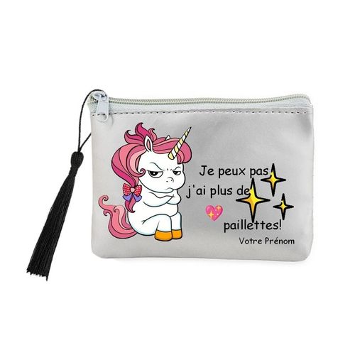Porte monnaie et cles gris licorne jpeux pas personnalisee