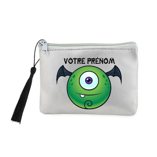 Porte monnaie et cles gris monster ball vert personnalisable