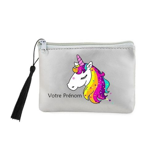 Porte monnaie et cles gris licorne unicorn star personnalisable