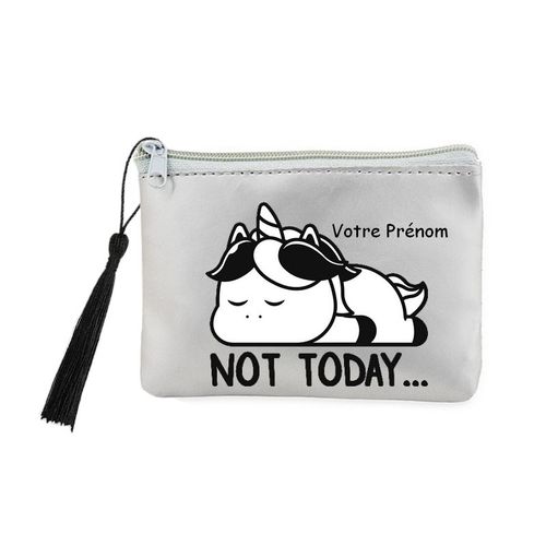 Porte monnaie et cles gris licorne paresseux personnalisable