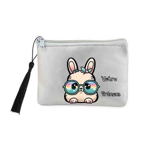 Porte monnaie et cles gris lapin licorne kawaii chibi cute personnalisable