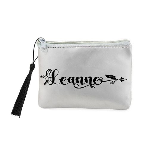 Porte monnaie et cles gris prenom police 27 boho et plumes