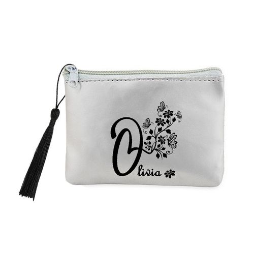 Porte monnaie et cles gris prenom 13 papillon et fleur
