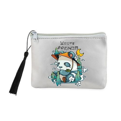 Porte monnaie et cles gris panda samourai personnalisee