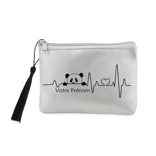 Porte monnaie et cles gris panda heart beat battement du coeur avec votre prenom