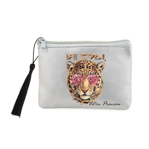 Porte monnaie et cles gris tigre lunette cool personnalisable