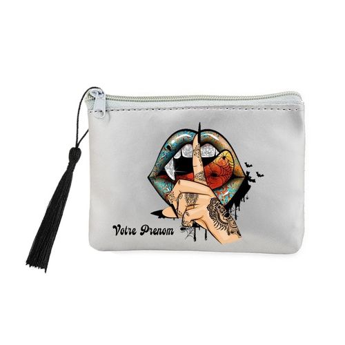 Porte monnaie et cles gris tatoo witcher personnalisee