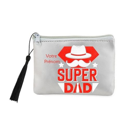 Porte monnaie et cles gris super papa personnalisable
