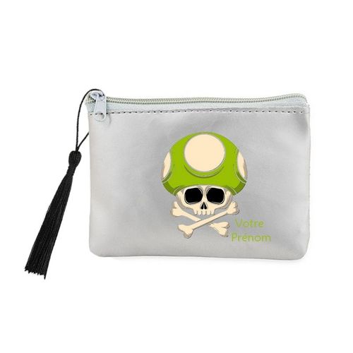 Porte monnaie et cles gris tete de mort champignon geek personnalise