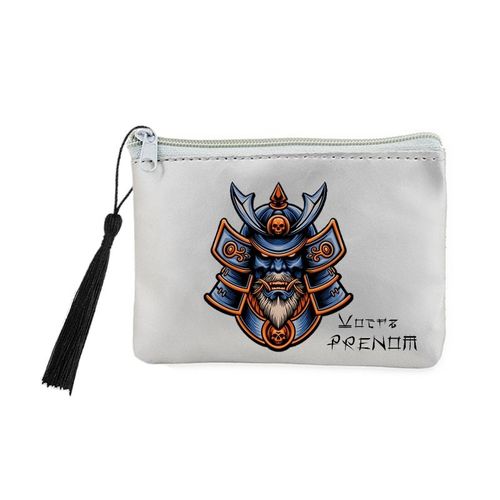 Porte monnaie et cles gris samourai skull manga personnalisable