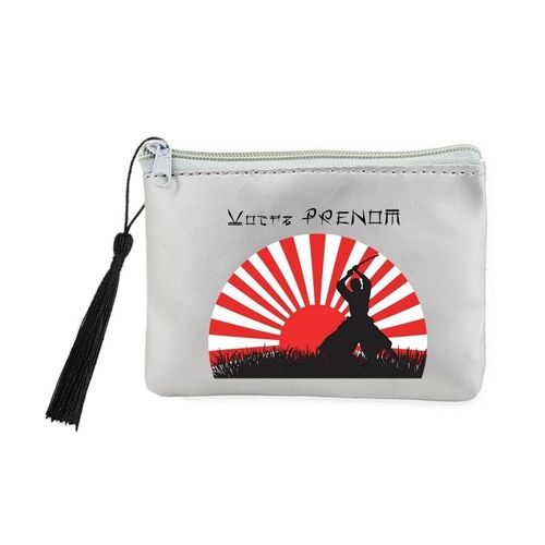 Porte monnaie et cles gris samourai japan red sun personnalisable