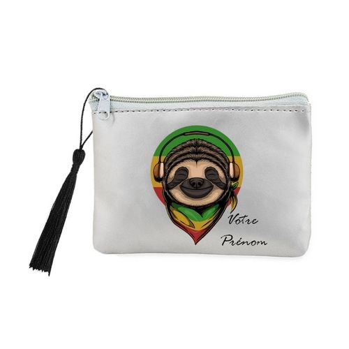 Porte monnaie et cles gris rasta paresseux personnalise