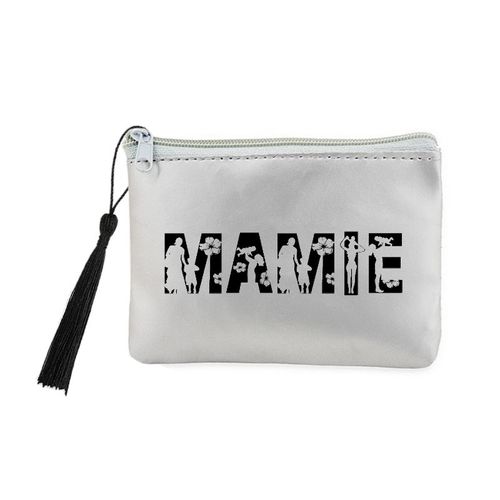 Porte monnaie et cles gris prenom police 52 mamie et maman a fleur