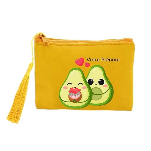 Porte monnaie et cles jaune avocat kawaii personnalisable