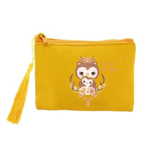 Porte monnaie et cles jaune chouette maman personnalisable