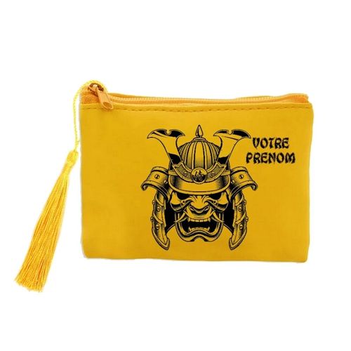 Porte monnaie et cles jaune casque samourai noir personnalisable
