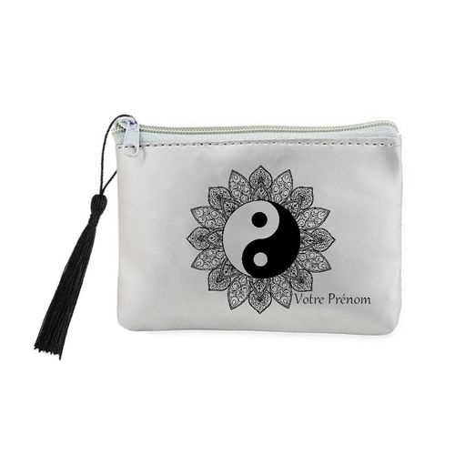 Porte monnaie et cles gris yin yang mandala personnalise