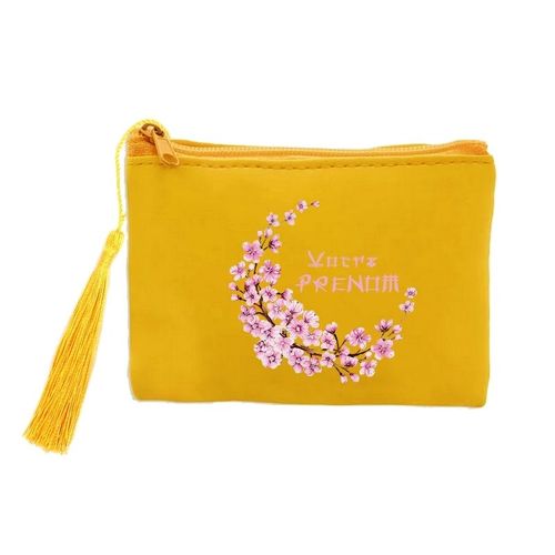 Porte monnaie et cles jaune fleur de cerisier personnalisee