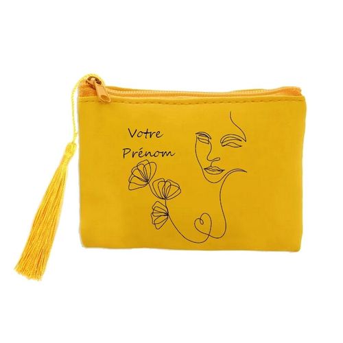 Porte monnaie et cles jaune line art 2 personnalisee