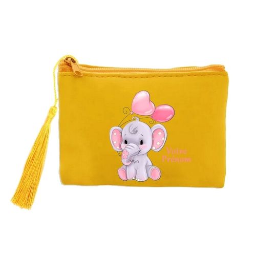 Porte monnaie et cles jaune elephant et coeur personnalisable