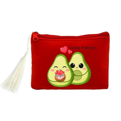 Porte monnaie et cles rouge avocat kawaii personnalisable