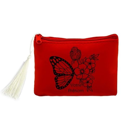 Porte monnaie et cles rouge papillon femme fleur personnalisee