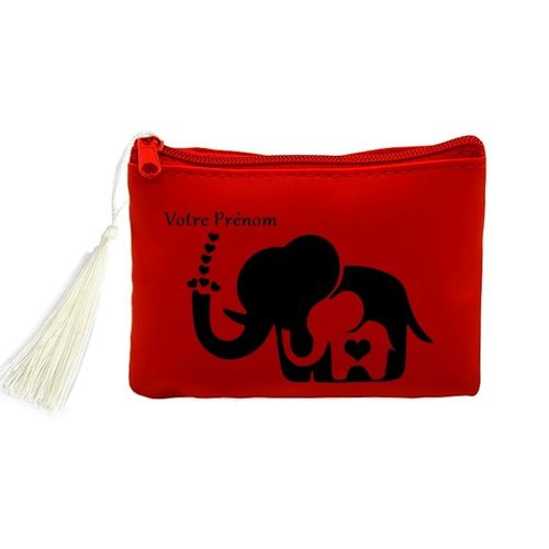 Porte monnaie et cles rouge elephant et maman coeur personnalisable