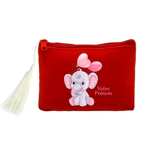 Porte monnaie et cles rouge elephant et coeur personnalisable