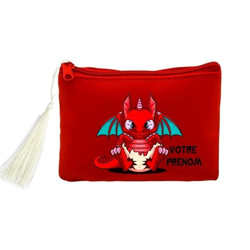 Porte monnaie et cles rouge dragon kawaii rouge personnalisable