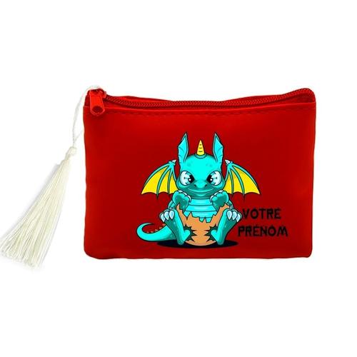 Porte monnaie et cles rouge dragon kawaii bleu personnalisable