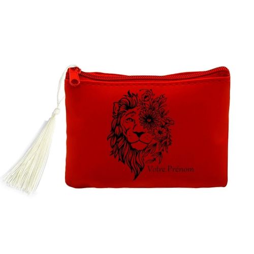 Porte monnaie et cles rouge lion fleur jungle personnalisable
