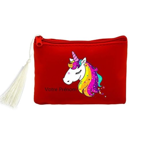 Porte monnaie et cles rouge licorne unicorn star personnalisable