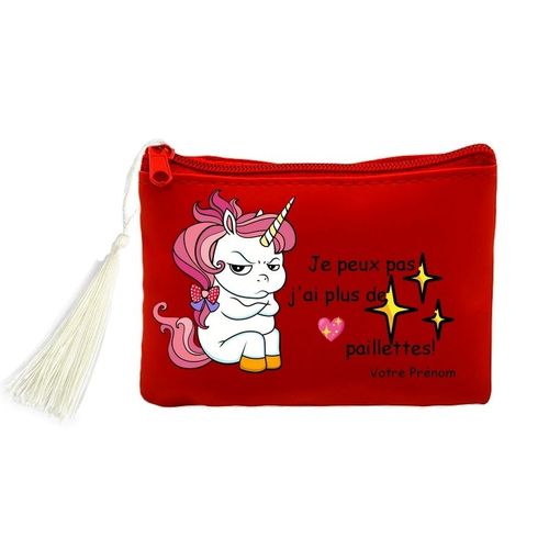 Porte monnaie et cles rouge licorne jpeux pas personnalisee