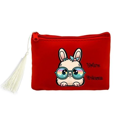 Porte monnaie et cles rouge lapin licorne kawaii chibi cute personnalisable
