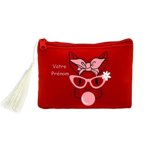 Porte monnaie et cles rouge lapin lunettes et noeud personnalisable