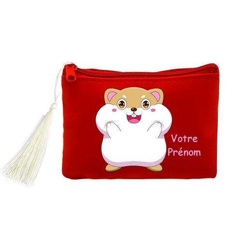 Porte monnaie et cles rouge hamster kawaii personnalisable