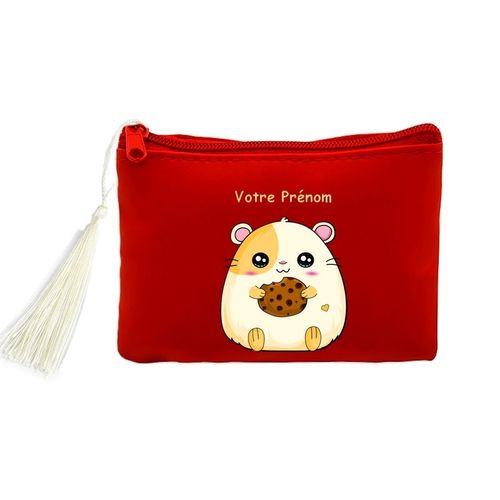 Porte monnaie et cles rouge hamster cookie kawaii personnalisable