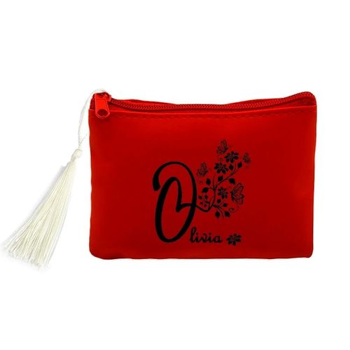 Porte monnaie et cles rouge prenom 13 papillon et fleur